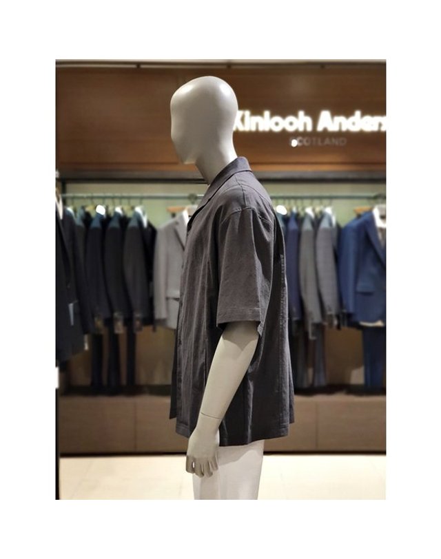 킨록 [갤러리아] 킨록 S/S 세미오버핏 린넨 카라 반팔 셔츠 차콜 (THI35) 착용컷