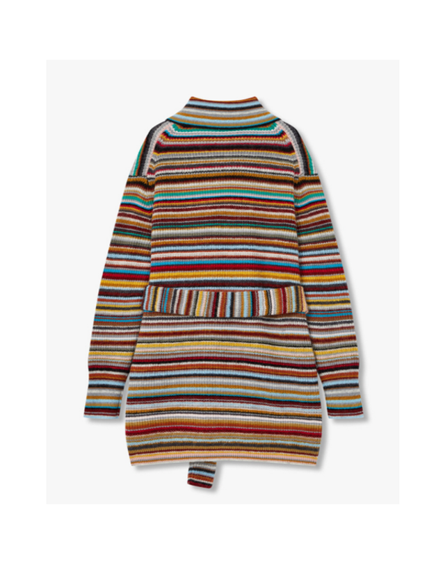 폴스미스 [갤러리아] 24FW [PAUL SMITH] 여성 스트라이프 벨티드 맥시 가디건 5724328560 착용컷