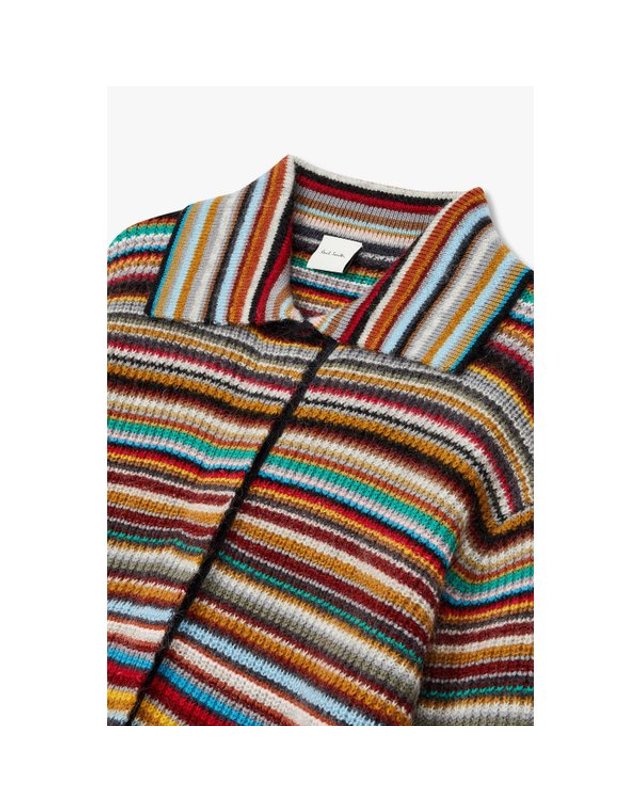폴스미스 [갤러리아] 24FW [PAUL SMITH] 여성 스트라이프 벨티드 맥시 가디건 5724328560 착용컷