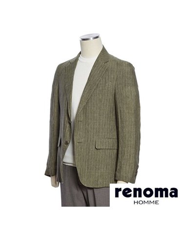 [갤러리아] 레노마 S/S 홑겹 프리미엄 스트라이프 카키 린넨 자켓 RRJMBJ54A