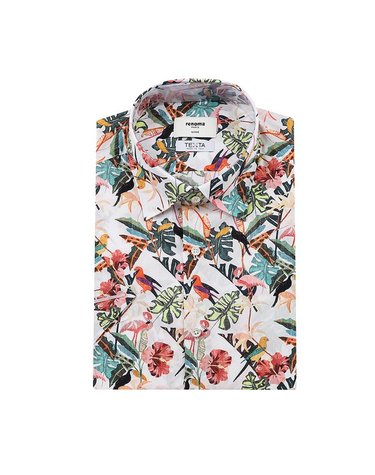 [갤러리아] (반소매 일반핏) 이태리 TEXTA 플라워 버드 프린트 반팔 셔츠 ROUSG1272