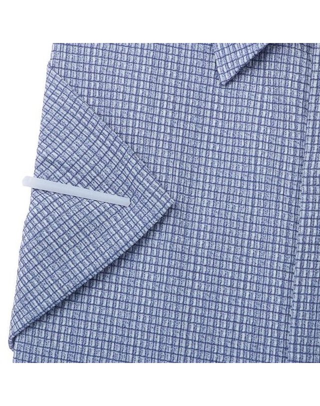 에스티듀퐁 에스.티. 듀퐁 [갤러리아] [듀퐁]25년S/S(일반핏/반소매) 폴리써커 체크 셔츠, SE5MM11HS115SBU 착용컷