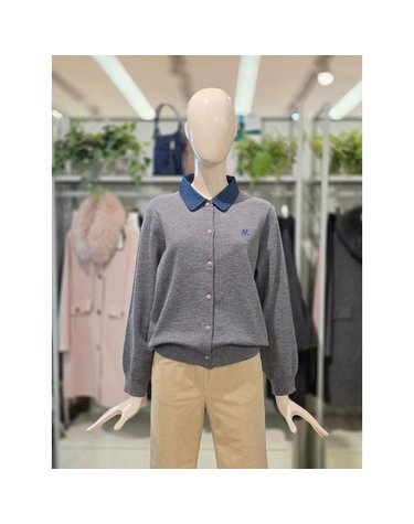 [갤러리아] 크로커다일레이디 데님 카라 배색 니트 가디건 CLEWSW110