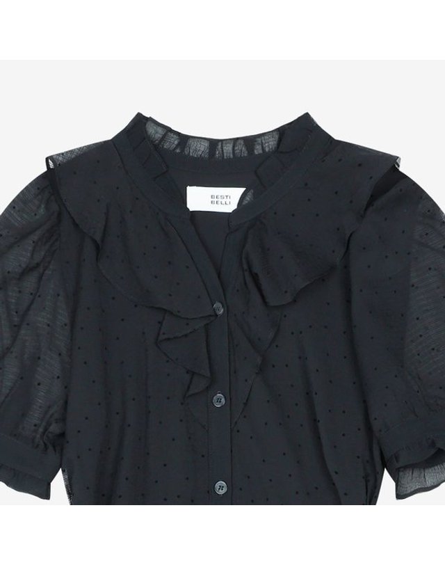 베스띠벨리 [갤러리아] [26SS] 프릴 넥라인 벨티드 프린팅 원피스 (BMOAE2516)BMO2516 착용컷