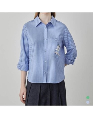 [갤러리아] 올리비아로렌 언발 아웃 포켓 스트라이프 셔츠 VOCNL5S2111