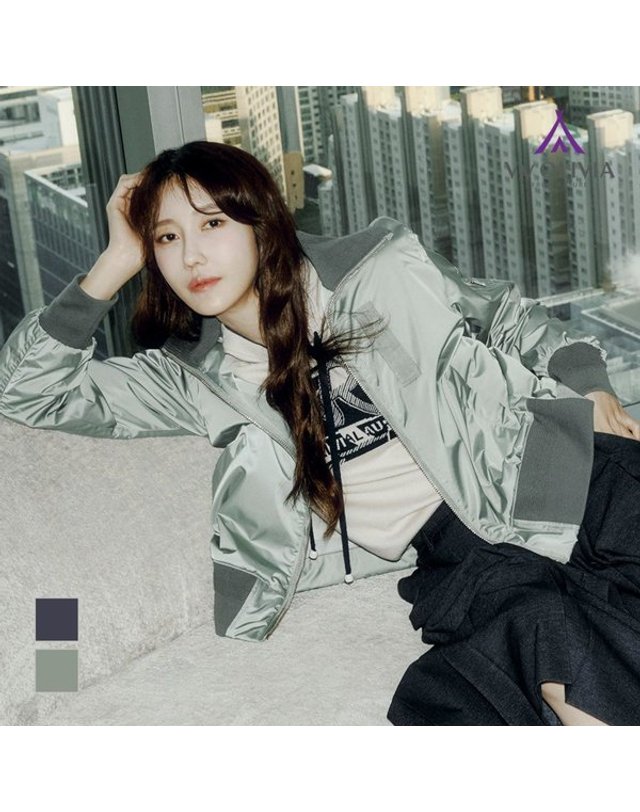 올리비아로렌 [갤러리아] 맞주름 포인트 봄버점퍼 VVBKA5S1391 착용컷