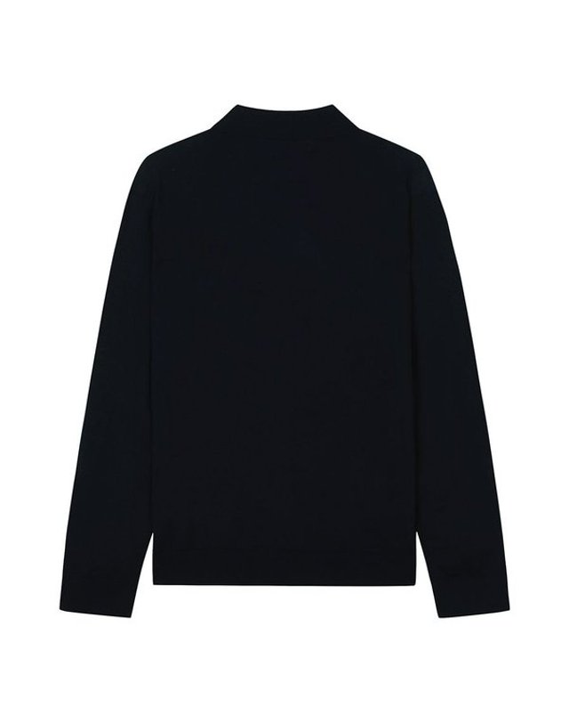 지이크 [갤러리아] 지이크 FW 다크네이비 기본핏 모100 버튼업 니트 카라 풀오버 PHU8020 착용컷