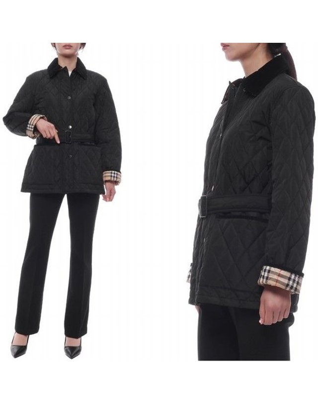 버버리 [갤러리아] 여성 코듀로이 퀼팅 재킷 (8110378 BLACK 25F) 착용컷