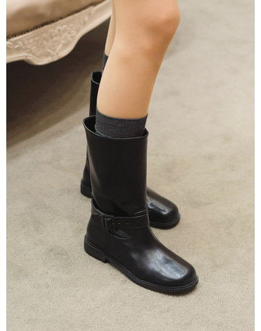 ljh031-7 belt middle boots _ black