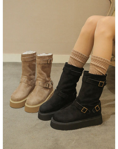 프리플라 ljh035-7 Fur Platform buckle middle boots _ 2colors