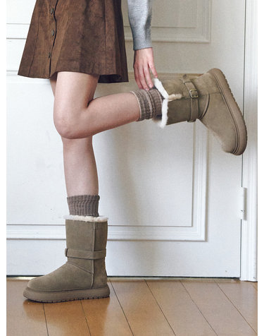 ljh036-1 Warm Belt Mid Boots - 2 Colors