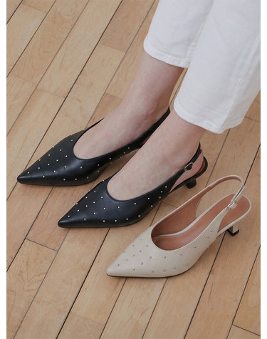 ljh135-7 Pointed Stud Slingback Heels - 2 Colors