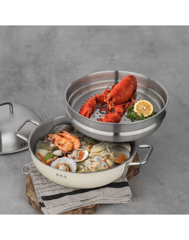 비알케이 [갤러리아] [BRK] 노르딕 통5중 WOK 30cm 크림 화이트(스티머 포함) 착용컷