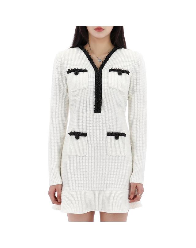 셀프포트레이트 셀프포트레이트 펄 트림 니트 미니 원피스 RS25087SW WHITE 착용컷