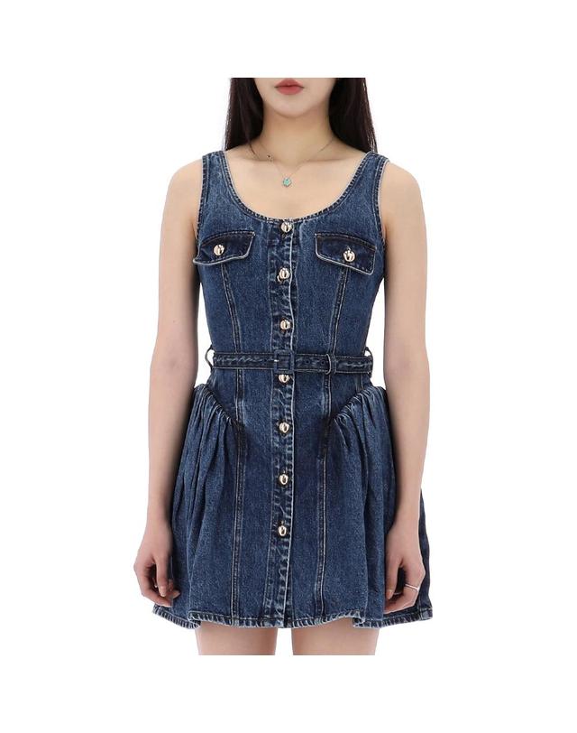 셀프포트레이트 셀프포트레이트 플레어 데님 미니 원피스 RS25800SBL BLUE 착용컷