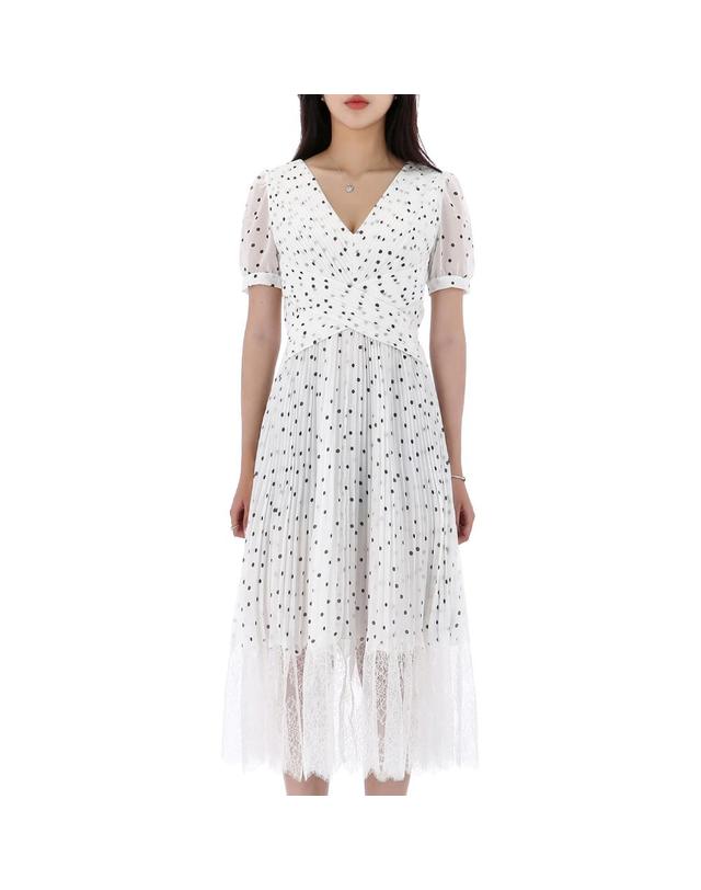 셀프포트레이트 셀프포트레이트 폴카 도트 쉬폰 크로스오버 미디 원피스 PF23079MW WHITE 착용컷