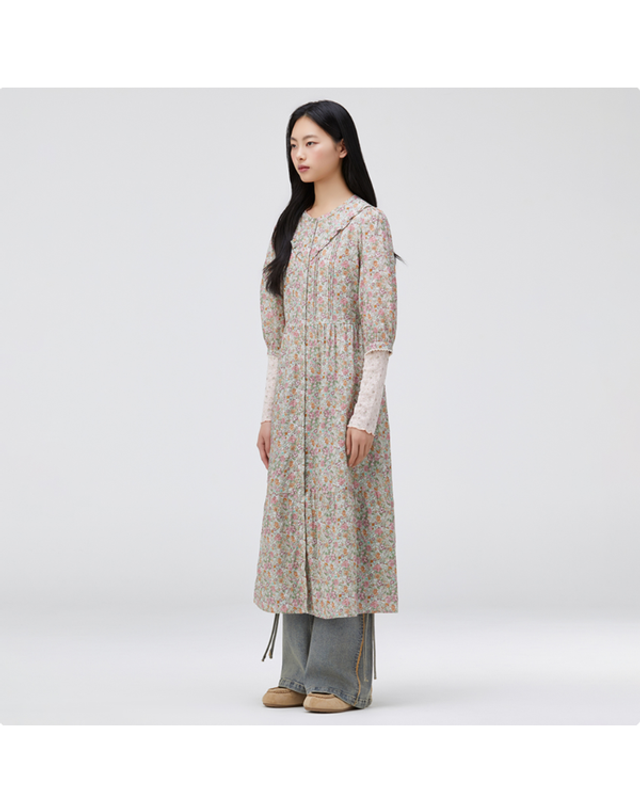 써스데이아일랜드 [갤러리아] [써스데이아일랜드] 2026 S/S 프릴 요크 풀오픈 원피스 (T262MOP137W) 착용컷