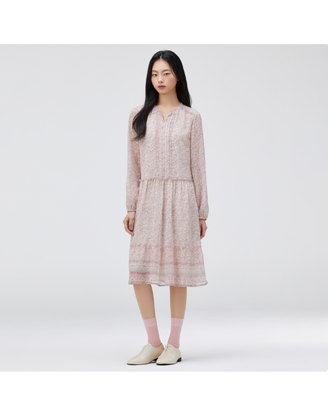 써스데이아일랜드 [갤러리아] [써스데이아일랜드] 2026 S/S 플라워 보더 미디 원피스 (T262MOP139W) 착용컷