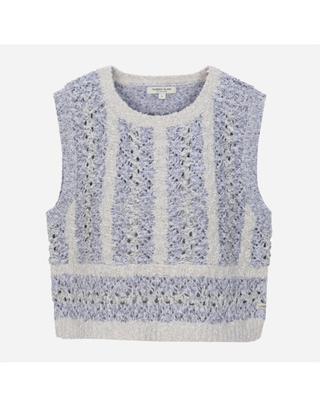 써스데이아일랜드 [갤러리아] [써스데이아일랜드]2026 S/S 라운드넥 크로셰 니트 베스트 (T262MVT132W) 착용컷