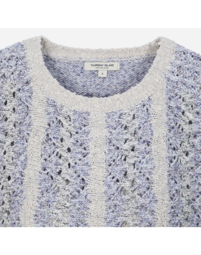 써스데이아일랜드 [갤러리아] [써스데이아일랜드]2026 S/S 라운드넥 크로셰 니트 베스트 (T262MVT132W) 착용컷