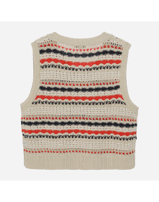 써스데이아일랜드 [갤러리아] [써스데이아일랜드]2026 S/S 브이넥 칼라 블록 니트 베스트 (T262MVT139W) 착용컷