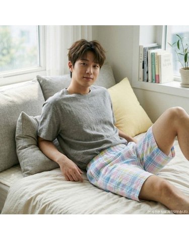 [갤러리아] 체크 이지웨어 남성 파스텔 실내복 반바지 5부하의(EZ2970B)