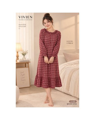 [갤러리아] (비비안) 비비안 여성 체크 프릴 긴팔 원피스 GW8916A