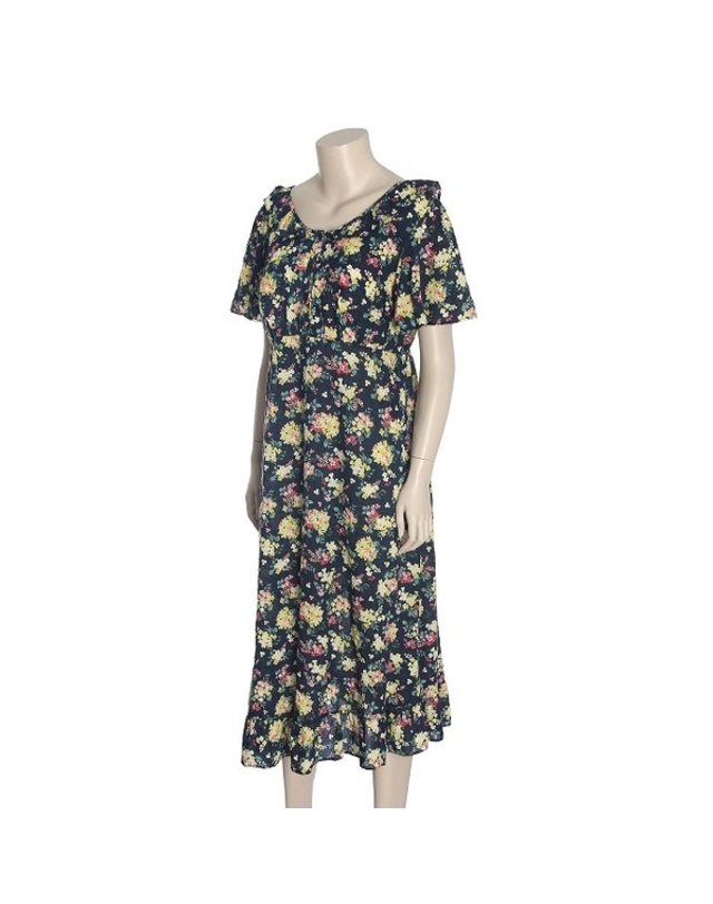 비비안 [갤러리아] G/면 레이온 혼방 꽃 프린트 원피스(GW8790B)NAVY 착용컷