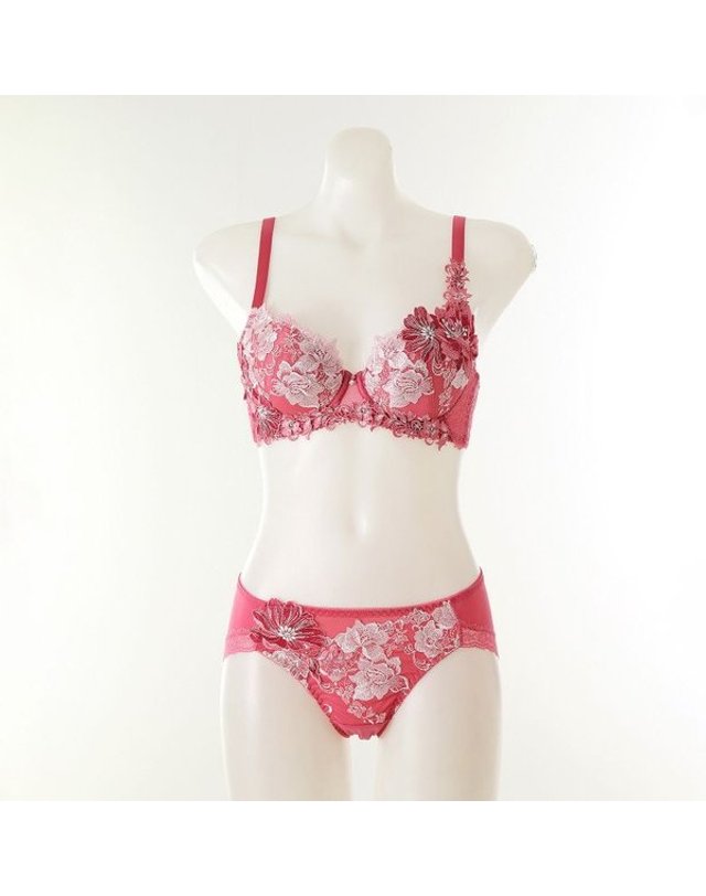 와코루 [갤러리아] [여]플라워 자수 튤레이스 패드브라 레이스팬티세트 B컵(DBR0467B DPT0467A) 착용컷