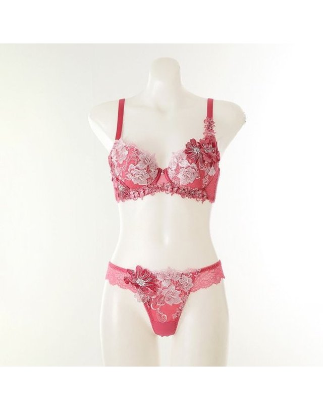 와코루 [갤러리아] [여]플라워 자수 튤레이스 패드브라 T팬티세트 B컵(DBR0467B DPT0467T) 착용컷