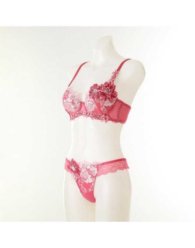 와코루 [갤러리아] [여]플라워 자수 튤레이스 패드브라 T팬티세트 B컵(DBR0467B DPT0467T) 착용컷