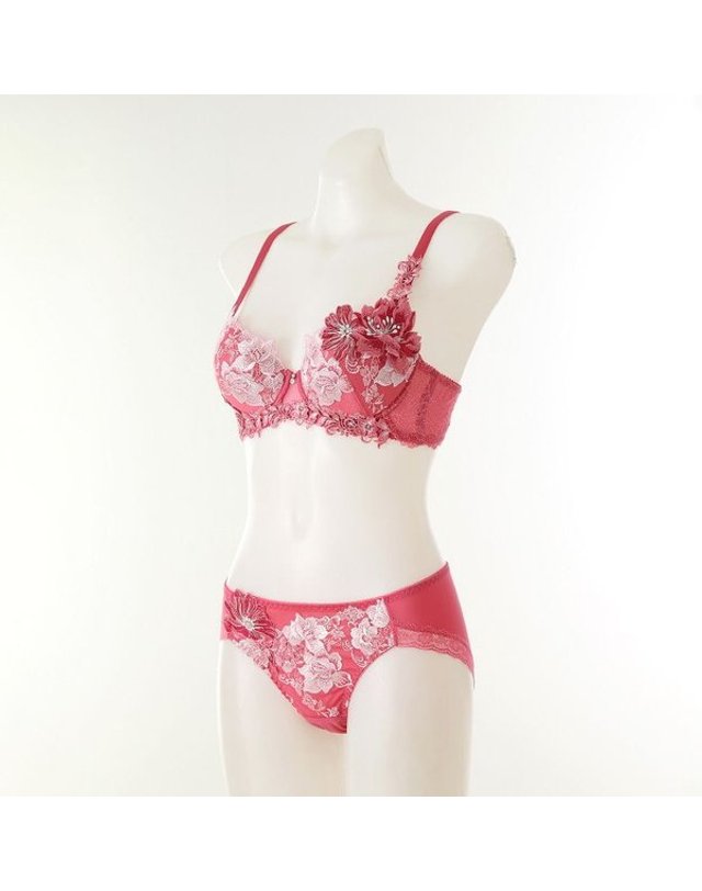 와코루 [갤러리아] [여]플라워 자수 튤레이스 패드브라 레이스팬티세트 C컵(DBR0467C DPT0467A) 착용컷