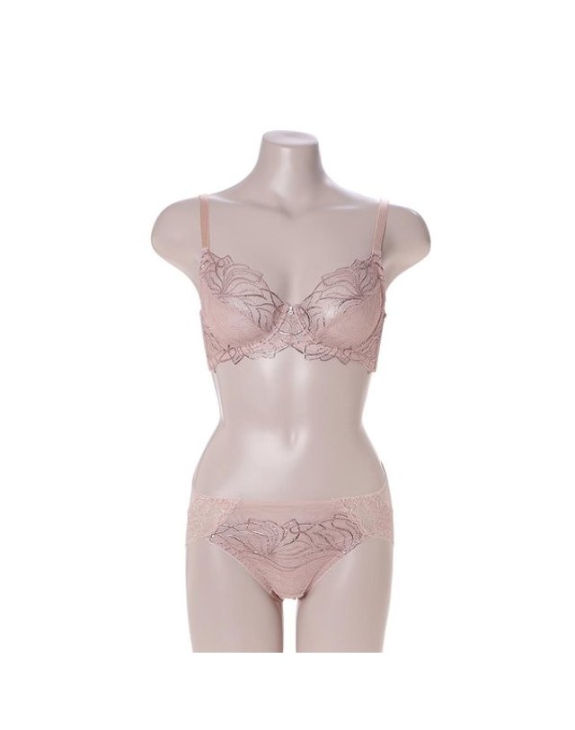 와코루 [갤러리아] 와코루[C컵]살루트 블링블링호일프린트랏셀 홑겹브라+팬티[DBR0465C DPTA/GR] 착용컷