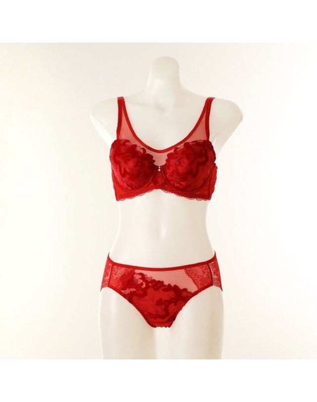 와코루 [갤러리아] 여/D컵 메탈릭 벨벳 터치 풀 메이크업브라+팬티(DBR0463D/DPT0463S BK) 착용컷