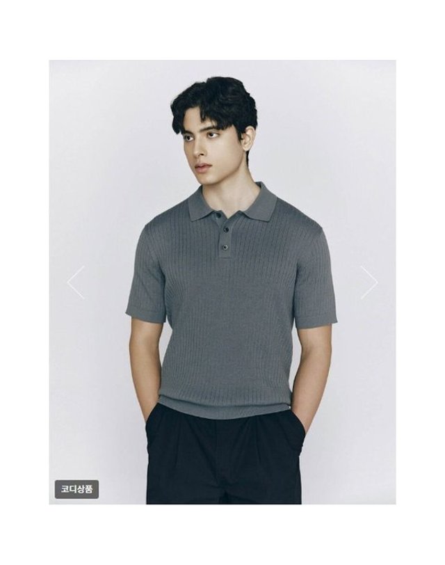 지오다노 [갤러리아] [25SS]남자 립 스티치 폴로넥 반팔 니트 스웨터 12GG(01055529) 착용컷