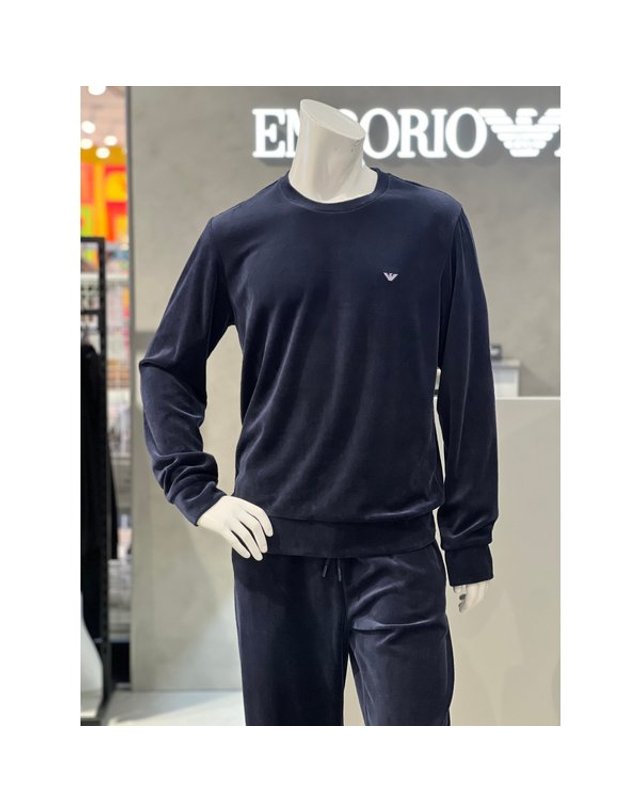 엠포리오 아르마니 [갤러리아] 아르마니언더웨어[남]벨루어 이글 자수 맨투맨 트레이닝복 세트36004/32018/63 착용컷