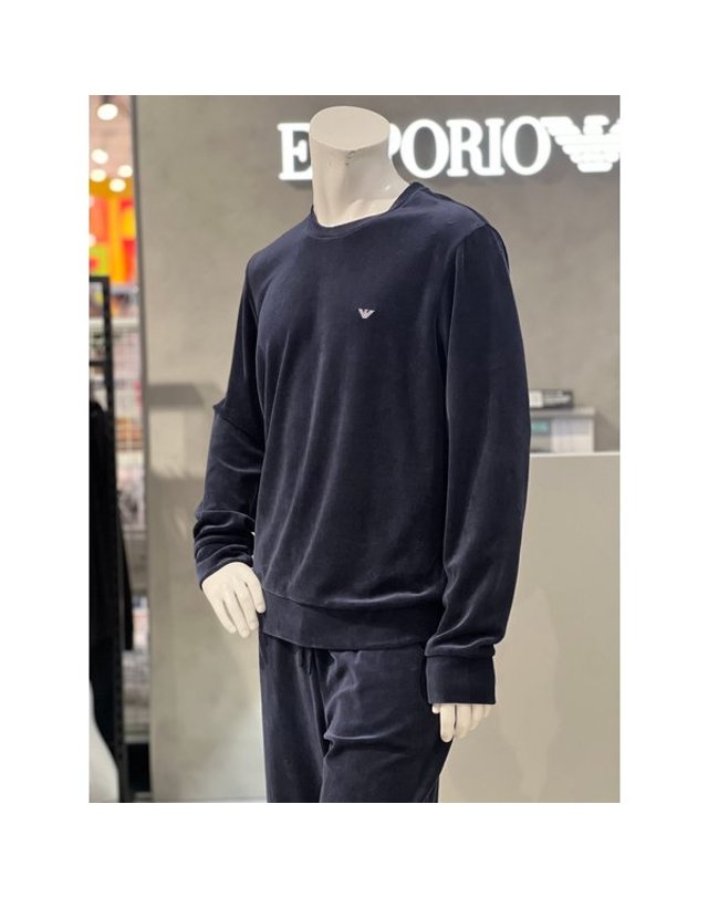 엠포리오 아르마니 [갤러리아] 아르마니언더웨어[남]벨루어 이글 자수 맨투맨 트레이닝복 세트36004/32018/63 착용컷