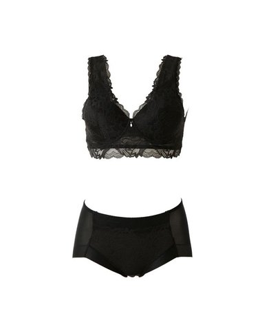 [갤러리아] 블랙 릴리 플라워 소프트 몰드 브라탑+헴팬티 세트 VLGC656+VLGCT