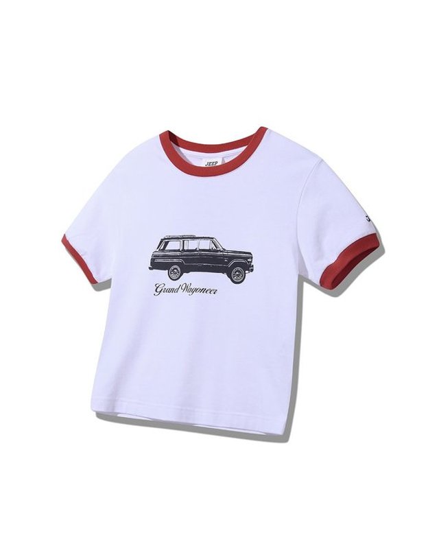 지프 [갤러리아] 지프(Jeep) 여성 배색 립브 반팔티셔츠 JQ2TSF233 착용컷