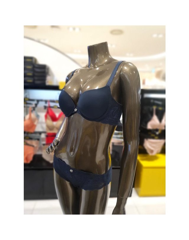 원더브라 [갤러리아] 네이비블루 솔리드 풀커버리지 볼륨브라,레이스팬티세트(A~D컵)WBWBR2J40T,WBWP 착용컷