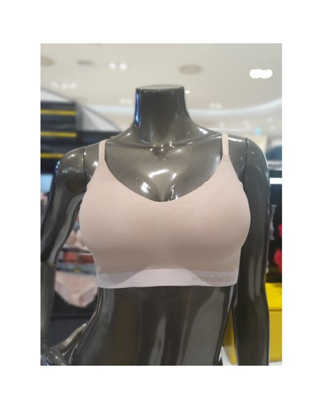 원더브라 [갤러리아] 피치 심리스 노와이어 무봉제 프리컷 V넥 끈타입브라탑 WBWBR2K05T 착용컷