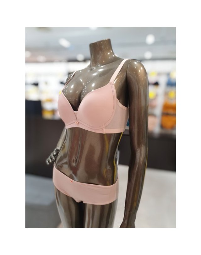 원더브라 [갤러리아] 핑크베이지 풀커버리지 노와이어 브라팬티세트(70A,70B,A~D컵)3M11T 착용컷