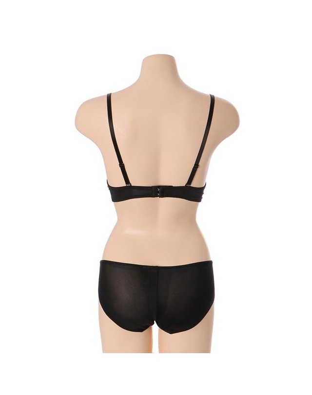 원더브라 [갤러리아] 블랙 기본 3/4컵 볼륨업 브라,햄팬티SET WBWBR0I01D,WBWPT0I01E 착용컷