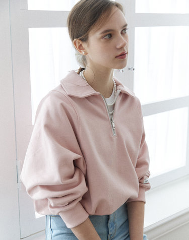 레아 하프 집업 스웨트셔츠 - 라이트핑크