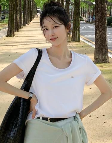 로고 실키 유넥 티셔츠 - 화이트