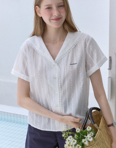 아뜰리에 마린 카라 블라우스 - 화이트