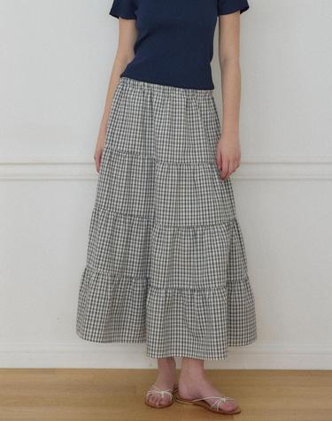 시어서커 캉캉 밴딩 스커트 - Navy Check