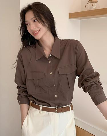 셀레스트 쉬머 포켓 셔츠 - Brown