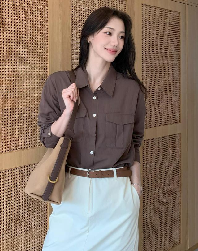아워호프 셀레스트 쉬머 포켓 셔츠 - Brown 착용컷
