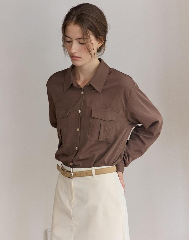 아워호프 셀레스트 쉬머 포켓 셔츠 - Brown 착용컷